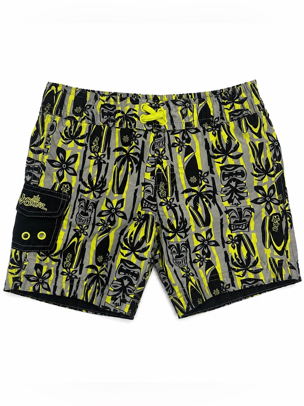 UV SKINZ Boys Neon Yellow & Black Tiki Print Swim Trunks